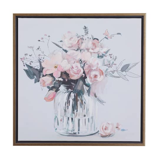 Pink Polystone French Country Framed Wall Art, 25" x 24" x 2"